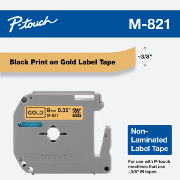Brother TZe-821 Black on Gold Original Laminated Tape