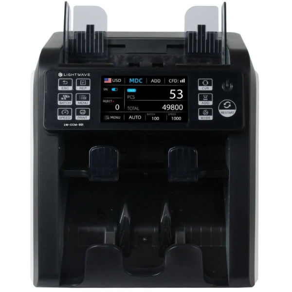 LW-CCM-901 Lightwave Touchscreen 2 CIS Cash Counting Machine with Double Pocket & External Display