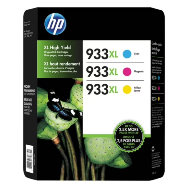HP 933XL Cyan, Magenta, Yellow 3-pack Original Ink Cartridges (N9H65AE)